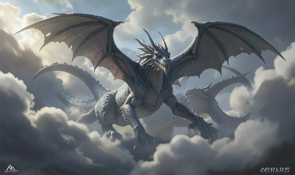 Dragons taking shape among grey clouds